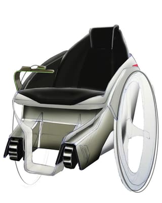 Der Rollstuhl des Studententeams in einer Skizze aus der Entwurfsphase.