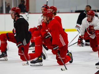 Nino Niederreiter und seine Mitspieler von den Carolina Hurricanes. Nino Niederreiter und seine Mitspieler von den Carolina Hurricanes.