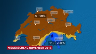 Schweizer Karte, die die unterschiedliche Niederschlagsverteilung im November zeigt.