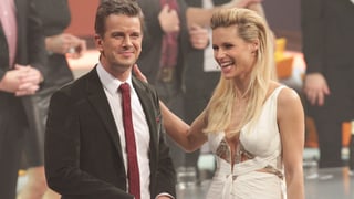 Michelle Hunziker und Markus Lanz lachend.