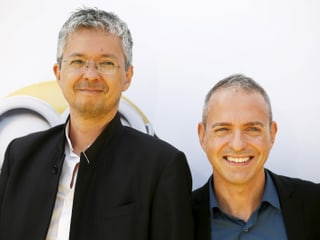 Pierre Coffin (links) und Kyle Balda (rechts) anlässlich der «Minions»-Premiere in Los Angeles.