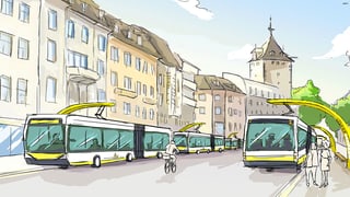 Eine Illustration, wie die Stadt Schaffhausen mit Elektrobussen aussehen könnte.