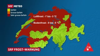 Schweizer Karte mit Frostwarnungen.