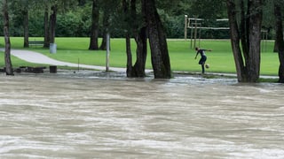 Die Hochwasser führende Aare im Eichholz nach neuen Regenfaellen am Dienstag. 
