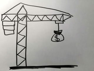 Bild mit einem Kran, der Geld transportiert. Bild mit einem Kran, der Geld transportiert.