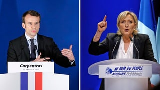 Fotomontage mit Emmanuel Macron und Marine le Pen