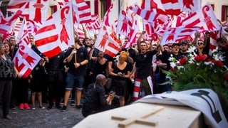 Protestierende in Moutier. Protestierende in Moutier.