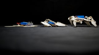 Die drei Phasen der Entfaltung des Origami-Roboters.