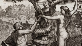 Stich, Eva zeigt, wie sie Adam einen Apfel reicht. Stich, Eva zeigt, wie sie Adam einen Apfel reicht.