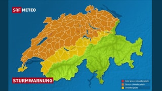 Eine Schweizerkarte und eingezeichnet die gefährdeten Gebiete.