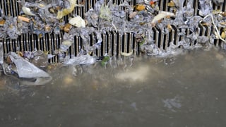 Ein Rechen in mit Abfall in einer Kläranlage.