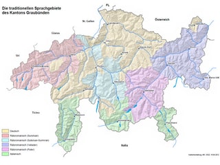 Die traditionellen Sprachgebiete des Kantons Graubünden.