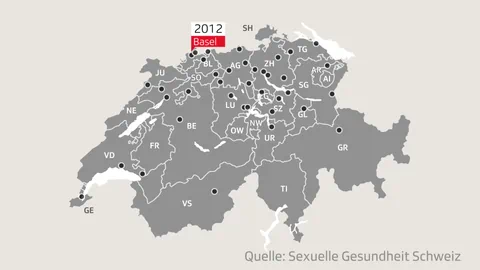 Karte der Schweiz mit den Standorten für vertrauliche Geburten
