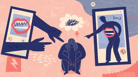 Grafik von digitaler Belästigung und Mobbing.