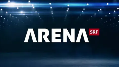 Logo der Sendung ARENA von SRF auf dunklem Hintergrund.