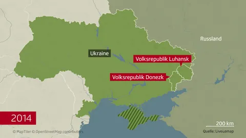 Karte der Volksrepubliken Donezk und Luhanks im Jahr 2014