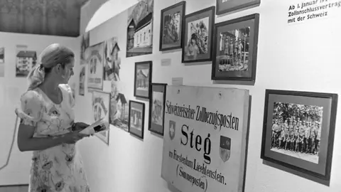 Frau schaut Bilder an
