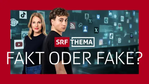 Andrea Vetsch und Leon Morson vor Social-Media-Symbolen mit Text