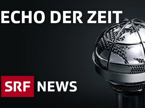 Logo der Sendung 'Echo der Zeit' mit Globus-Mikrofon und SRF News-Text.