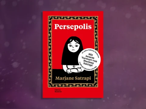 Buchcover mit rotem Hintergrund und stilisiertem Porträt einer Figur in Schwarz-Weiss.