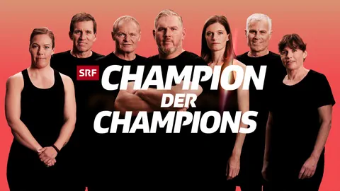 Sendungslogo mit sieben Sportler:innen in schwarzer Sportkleidung. im Hintergrund ein rötlicher Hintergrund.