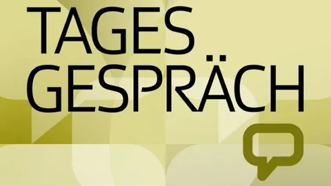 Abstraktes Design mit grossem Text und Sprechblasen-Symbol auf gelbem Hintergrund.