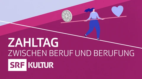 Illustration einer Person, die auf einem Seil läuft und links eine Geldmünze, rechts ein Herz-Emoji balanciert.