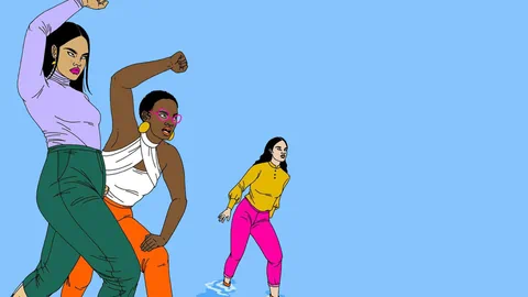 Eine Illustration von drei kämpferischen Frauen.