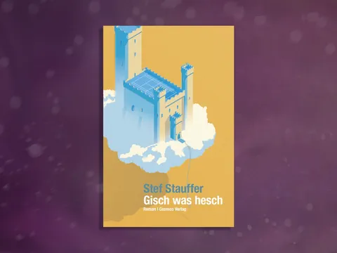 Ein Buchcover mit einer Illustration einer Burg auf gelbem Hintergrund.