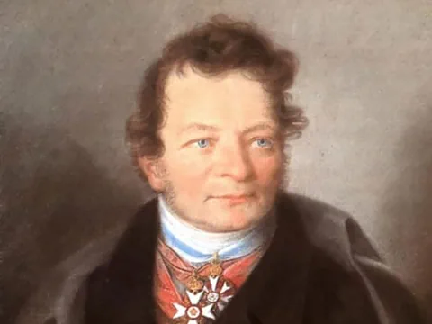 Gemaltes Porträt eines Mannes mit Medaillen um den Hals.
