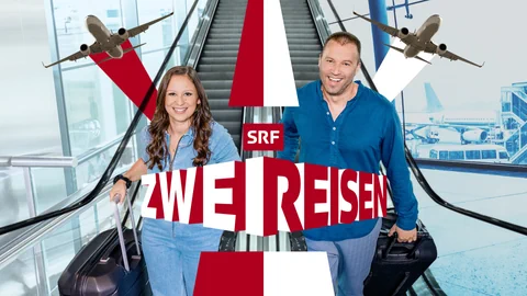 Keyvisual 2 Reisen, eine Frau und ein Mann steigen eine Rolltreppe herab.