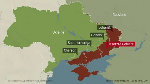 Karte der Ukraine. Besetzte Gebiete sind eingezeichnet