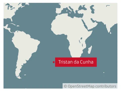 Karte mit Tristan da Cunha im Südatlantik markiert.