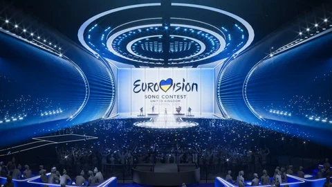 Computermodell der ESC-2023-Bühne in der Liverpool Arena.