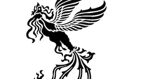 Abstrakte Schwarz-weiss Zeichnung eines fliegenden Pferds.