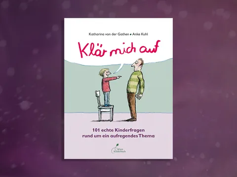 Illustration eines Kindes auf einem Stuhl, das einem Erwachsenen gegenübersteht.