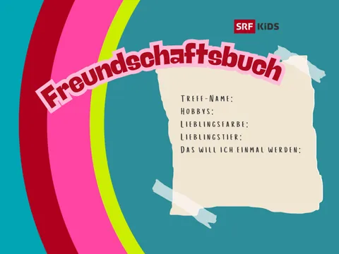 SRF Kids Logo mit Freundschaftsbuchschrift