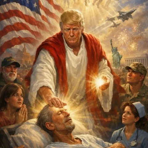 Ein KI-generiertes Bild des US-Präsidenten in Jesus-Pose.