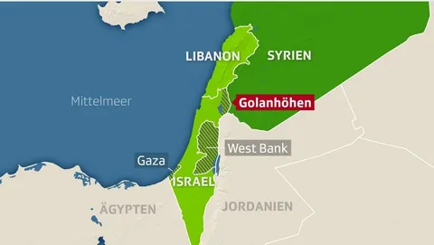 Karte Naher Osten, Golanhöhen markiert