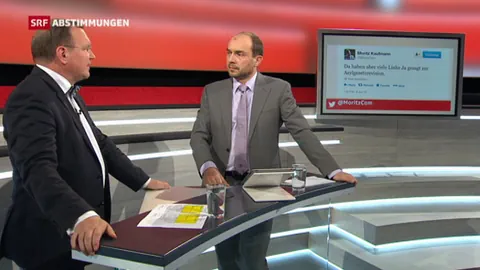 Claude Longchamp und Urs Leuthard diskutieren im Abstimmungsstudio.