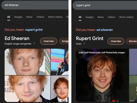 Google-Suchergebnisse für Ed Sheeran und Rupert Grint
