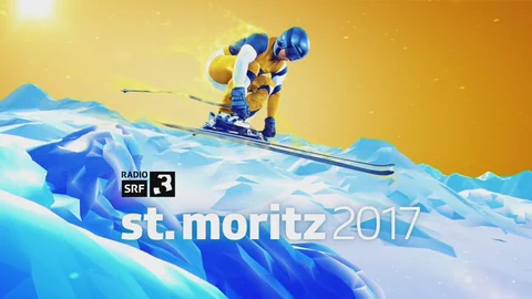 SRF 3 Logo vor animiertem Skifahrer