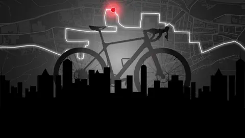 Illustration mit einem Fahrrad vor einer Karte