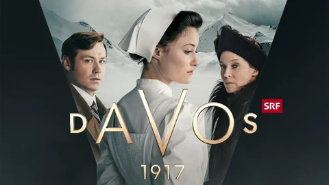 Filmplakat von «Davos 1917», auf dem eine Krankenschwester, eine mittelalte Frau und ein Mann in Anzug zu sehen sind.