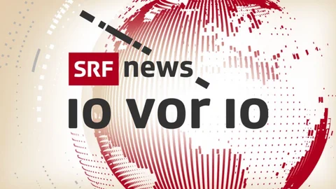 Grafik mit dem Text 'SRF news 10 vor 10' auf einem stilisierten Globus.