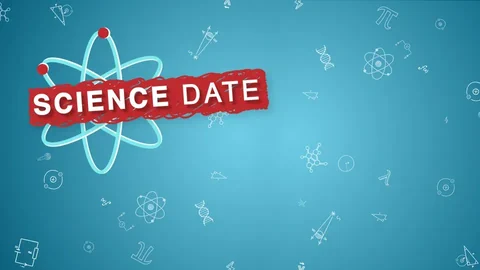 Wissenschaftliches Design mit Atom und Schriftzug 'Science Date'.