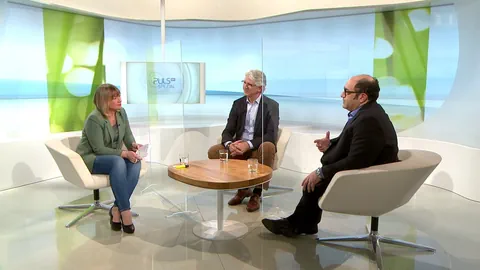 Drei Personen sitzen in einer Diskussionsrunde beim Format «Puls».