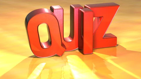 Roter Schriftzug Quiz auf orangem Hintergrund.