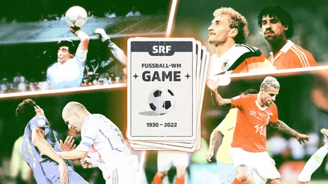Collage von Fussballspielern in Aktion mit einer Kartenspielkarte in der Mitte.