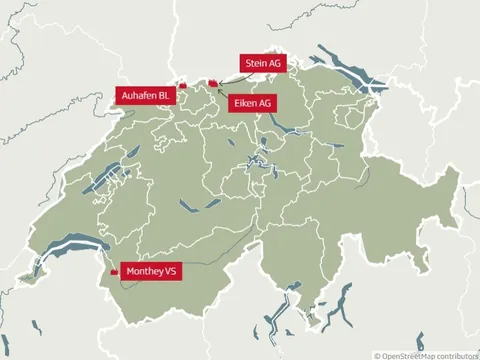 Schweizer Karte mit Standorten der Reservekraftwerke